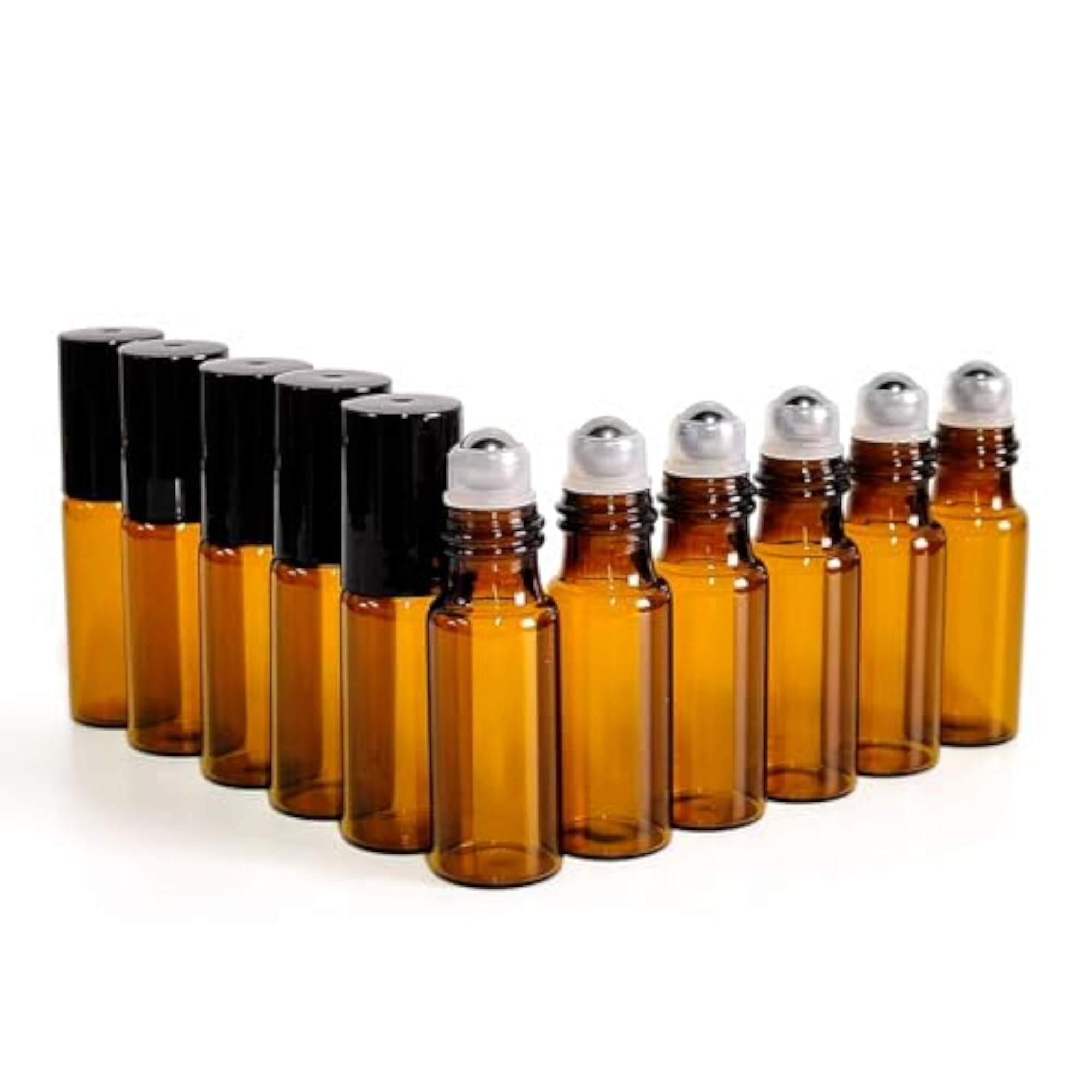 50 PCS Essential Oil Roller Bottles, 5ml Amber Glass